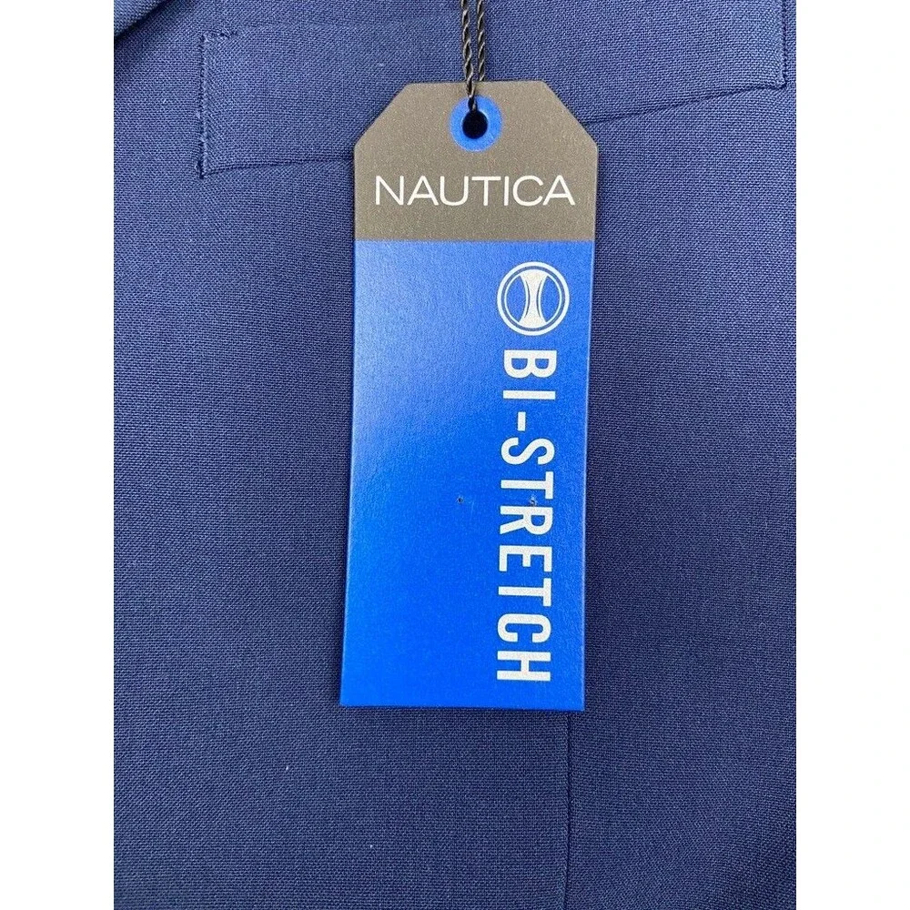 $395 NEW NAUTICA Mens 46R Solid Blue Stretch 2 Piece Suit With Dress Pants 40x32